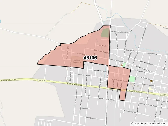 Mapa del código postal 46106, Villa Guerrero, Jalisco