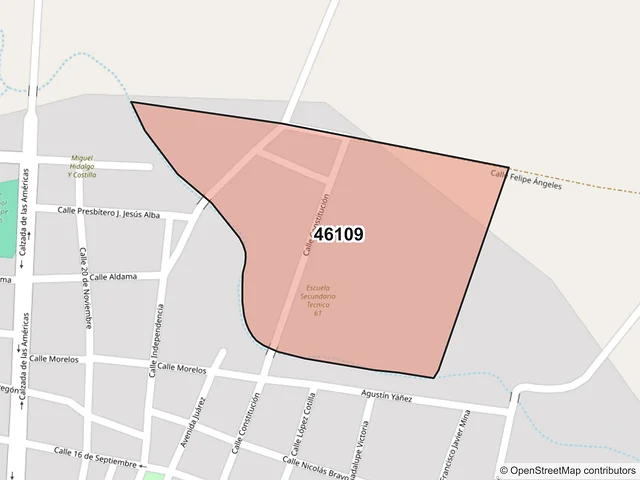 Mapa del código postal 46109, Villa Guerrero, Jalisco
