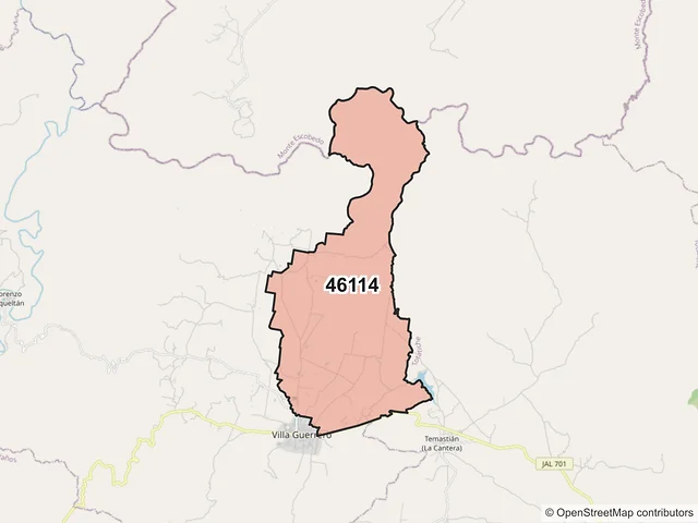 Mapa del código postal 46114, Villa Guerrero, Jalisco