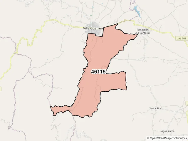 Mapa del código postal 46115, Villa Guerrero, Jalisco