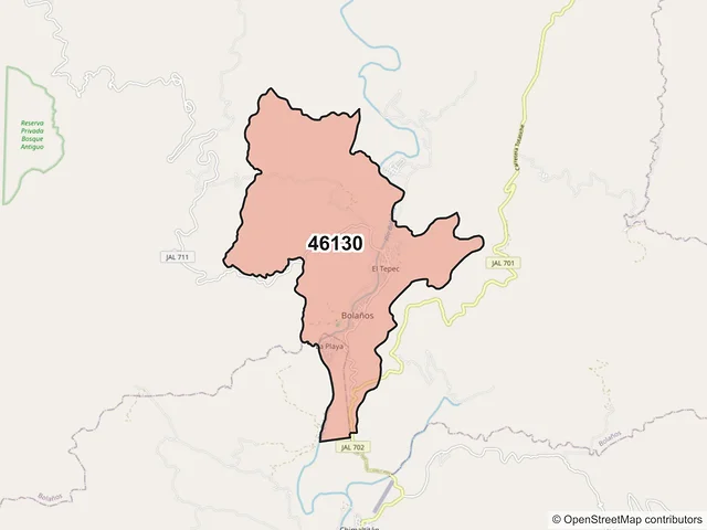 Mapa del código postal 46130, Bolaños, Jalisco