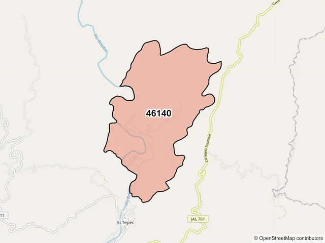 Mapa del código postal 46140, Bolaños, Jalisco