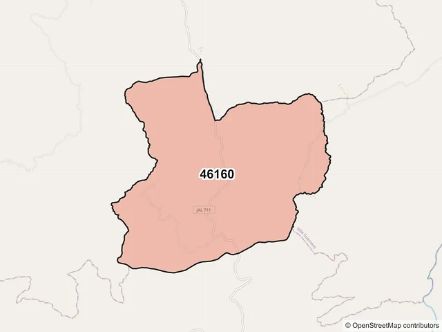 Mapa del código postal 46160, Bolaños, Jalisco