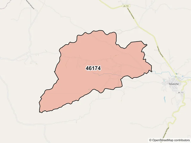 Mapa del código postal 46174, Totatiche, Jalisco