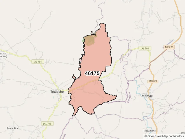 Mapa del código postal 46175, Totatiche, Jalisco