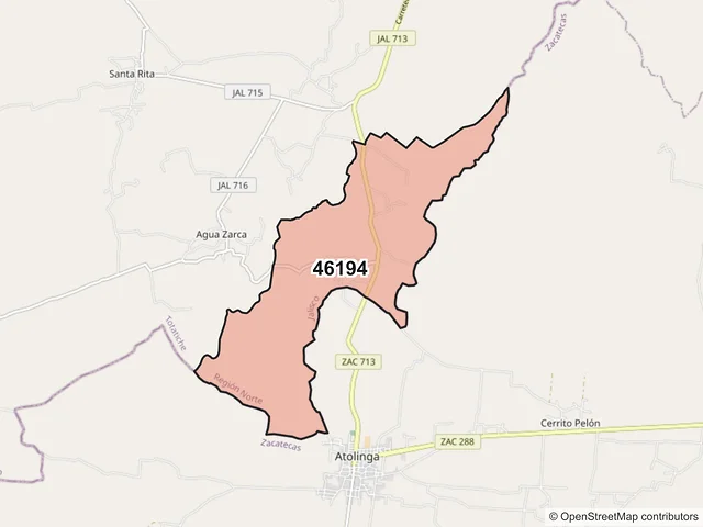 Mapa del código postal 46194, Totatiche, Jalisco