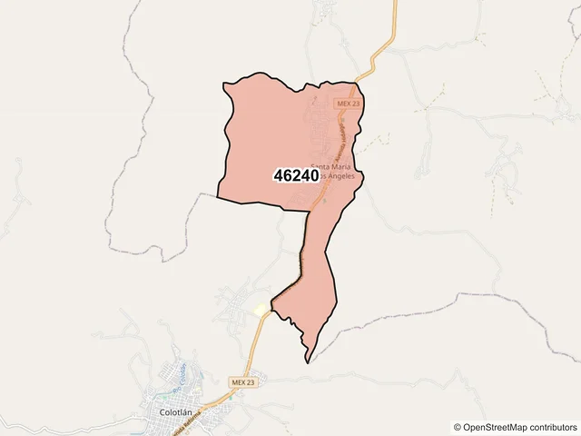 Mapa del código postal 46240, Santa María de los Ángeles, Jalisco