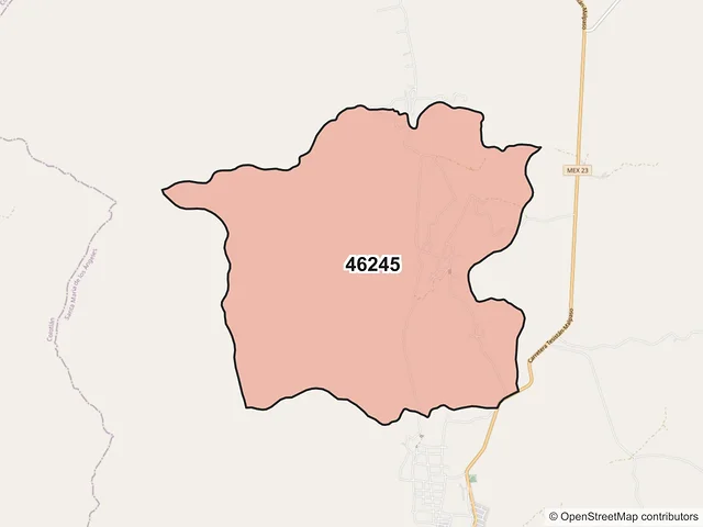 Mapa del código postal 46245, Santa María de los Ángeles, Jalisco