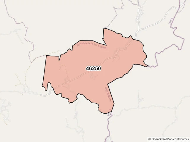 Mapa del código postal 46250, Santa María de los Ángeles, Jalisco