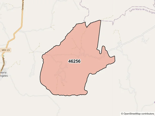 Mapa del código postal 46256, Santa María de los Ángeles, Jalisco