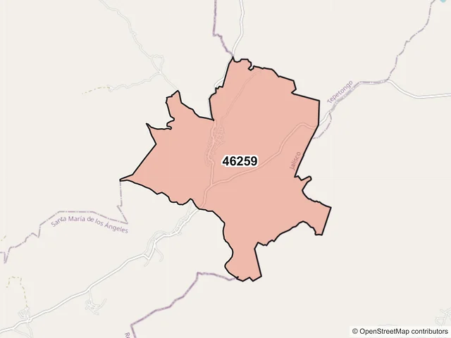 Mapa del código postal 46259, Santa María de los Ángeles, Jalisco