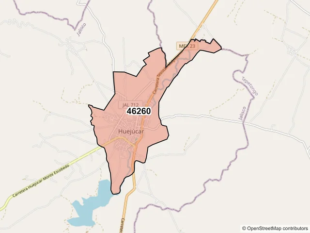 Mapa del código postal 46260, Huejúcar, Jalisco