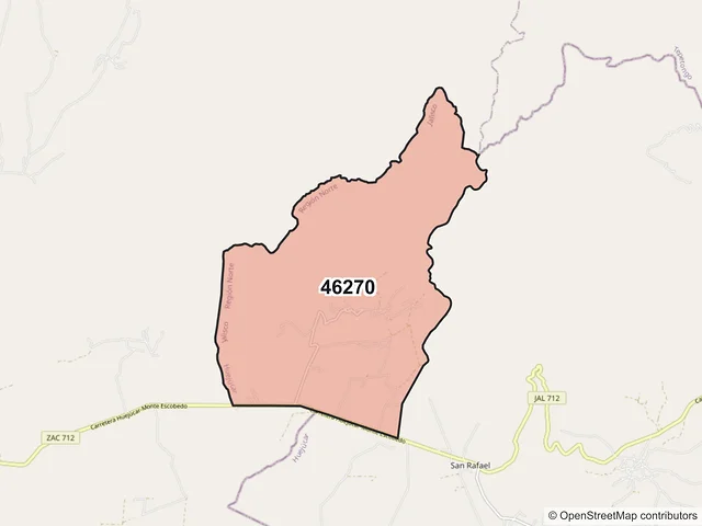 Mapa del código postal 46270, Huejúcar, Jalisco