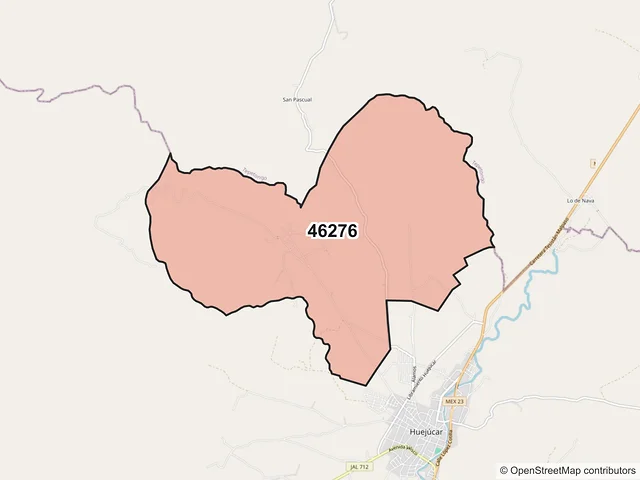 Mapa del código postal 46276, Huejúcar, Jalisco
