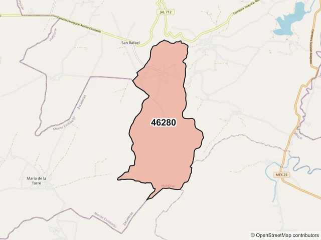 Mapa del código postal 46280, Huejúcar, Jalisco