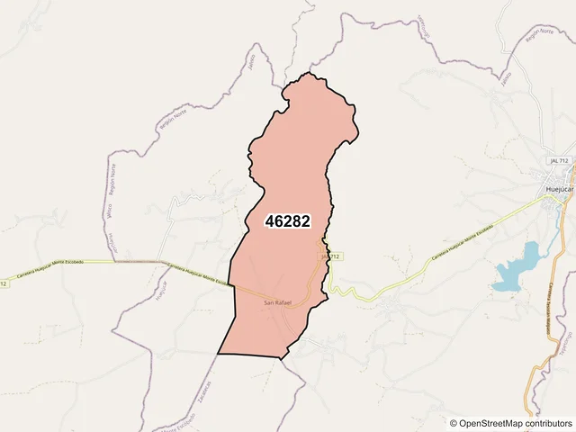 Mapa del código postal 46282, Huejúcar, Jalisco