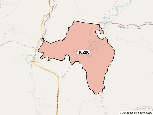 Mapa del código postal 46290, Huejúcar, Jalisco