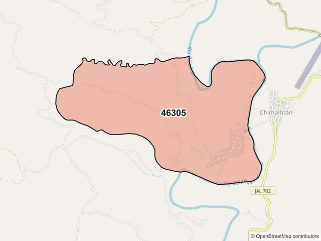 Mapa del código postal 46305, Chimaltitán, Jalisco