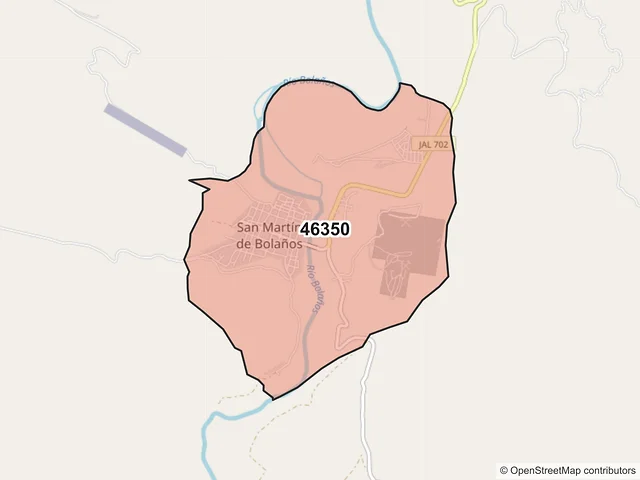 Mapa del código postal 46350, San Martín de Bolaños, Jalisco