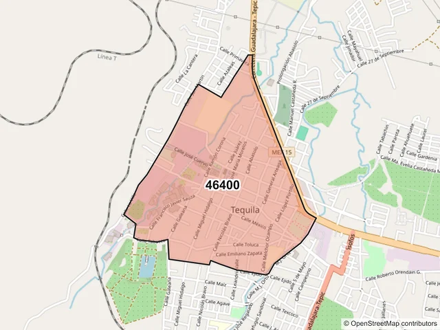 Mapa del código postal 46400, Tequila, Jalisco