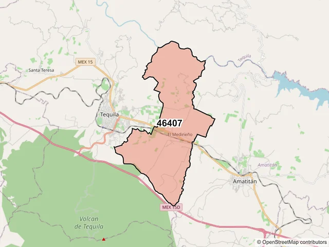 Mapa del código postal 46407, Tequila, Jalisco