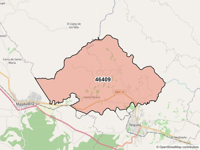 Mapa del código postal 46409, Tequila, Jalisco
