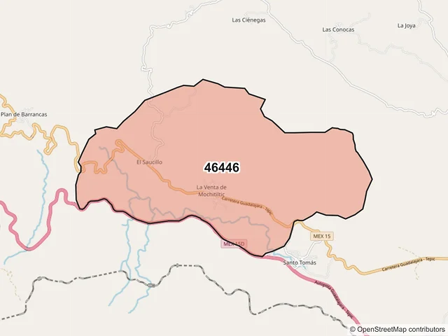 Mapa del código postal 46446, Hostotipaquillo, Jalisco