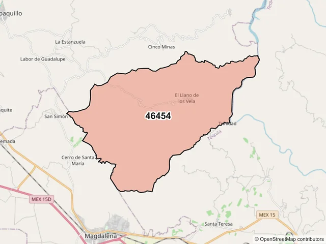 Mapa del código postal 46454, Hostotipaquillo, Jalisco