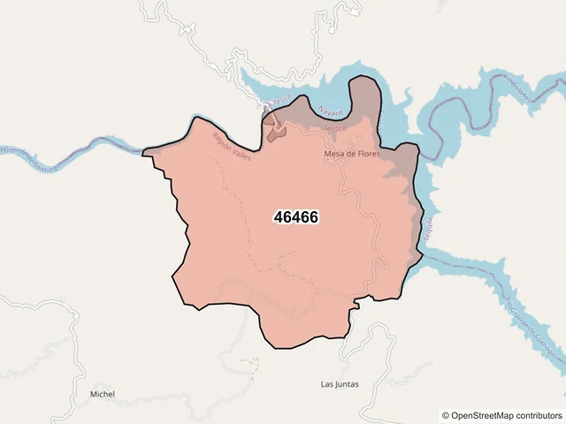 Mapa del código postal 46466, Hostotipaquillo, Jalisco