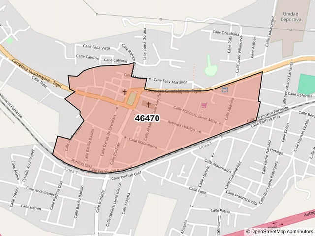 Mapa del código postal 46470, Magdalena, Jalisco