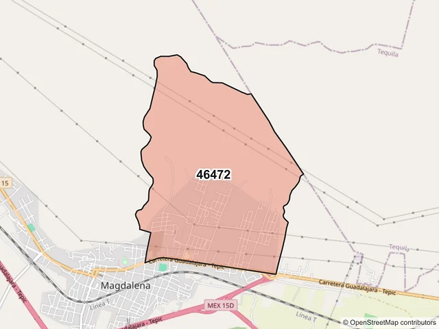 Mapa del código postal 46472, Magdalena, Jalisco