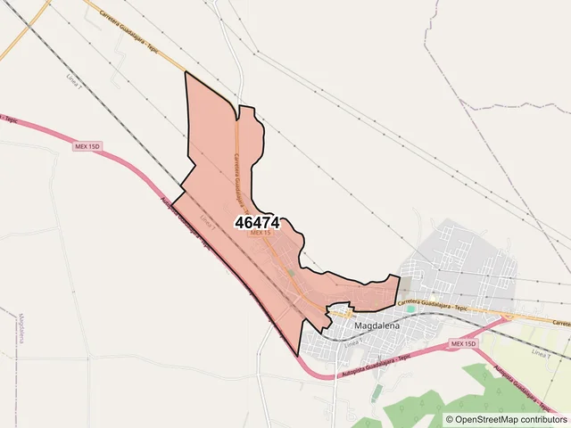 Mapa del código postal 46474, Magdalena, Jalisco