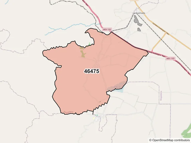 Mapa del código postal 46475, Magdalena, Jalisco
