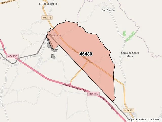 Mapa del código postal 46480, Magdalena, Jalisco