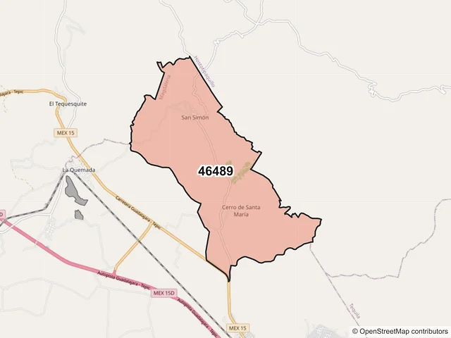 Mapa del código postal 46489, Magdalena, Jalisco