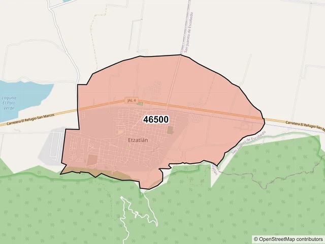 Mapa del código postal 46500, Etzatlán, Jalisco