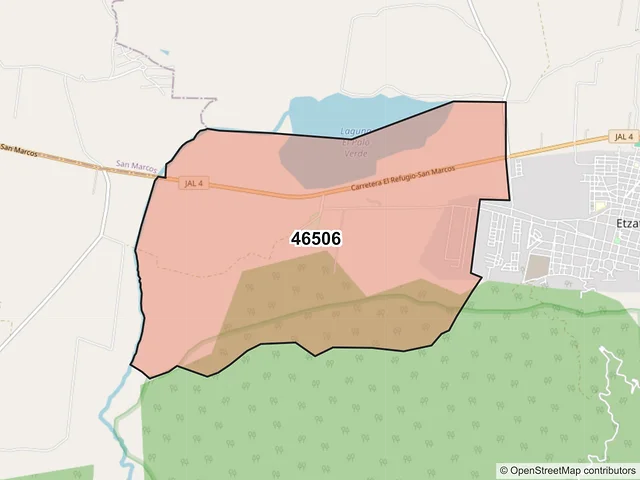 Mapa del código postal 46506, Etzatlán, Jalisco