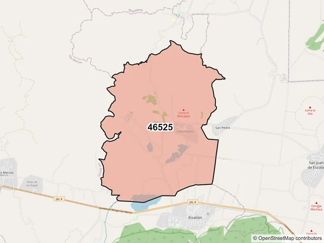 Mapa del código postal 46525, Etzatlán, Jalisco