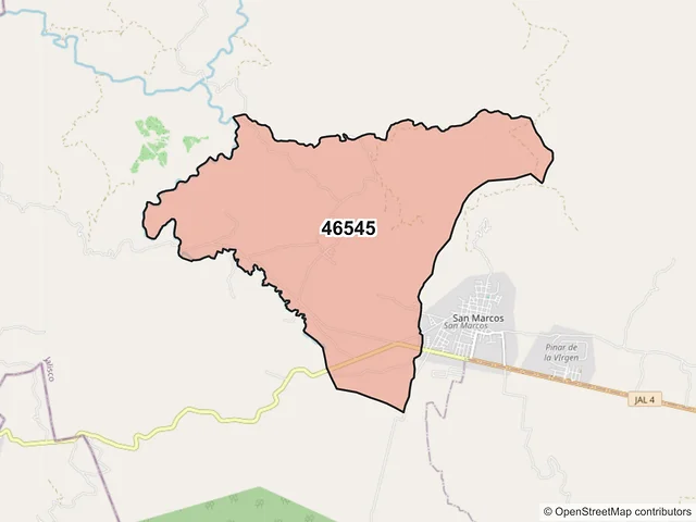 Mapa del código postal 46545, San Marcos, Jalisco