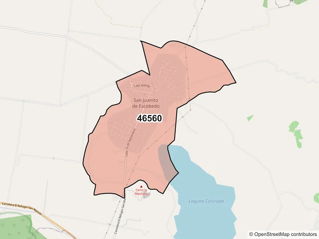Mapa del código postal 46560, San Juanito de Escobedo, Jalisco