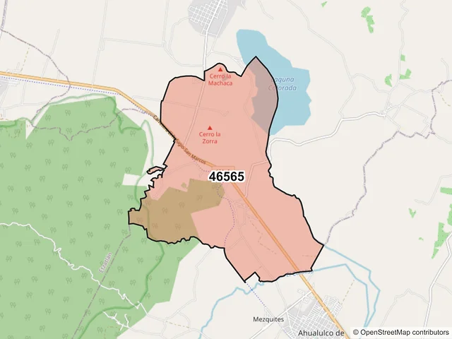 Mapa del código postal 46565, San Juanito de Escobedo, Jalisco