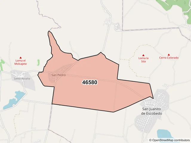 Mapa del código postal 46580, San Juanito de Escobedo, Jalisco