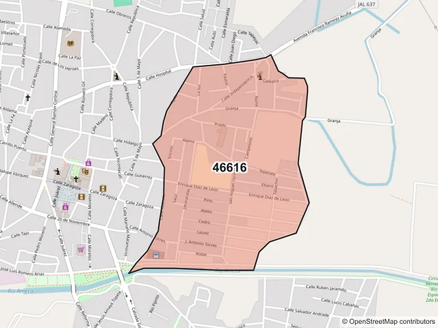 Mapa del código postal 46616, Ameca, Jalisco