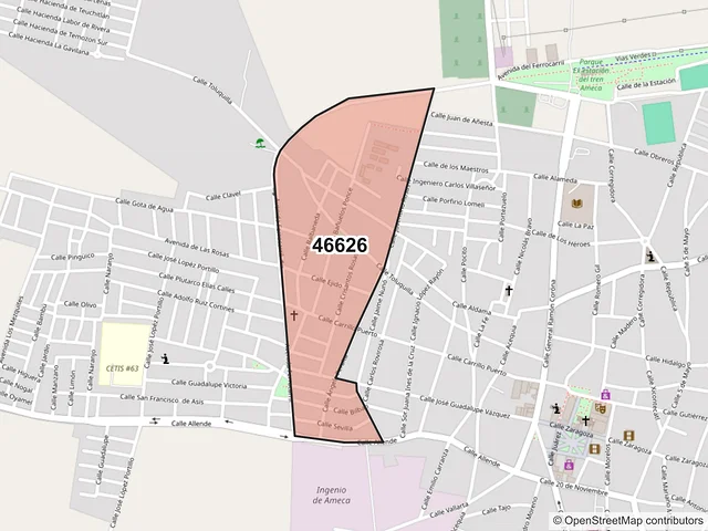 Mapa del código postal 46626, Ameca, Jalisco