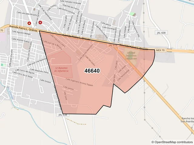 Mapa del código postal 46640, Ameca, Jalisco