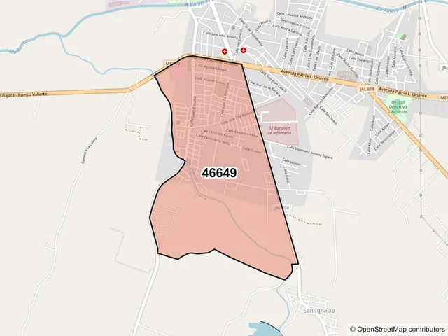 Mapa del código postal 46649, Ameca, Jalisco