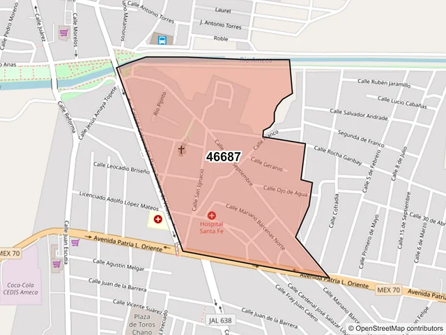 Mapa del código postal 46687, Ameca, Jalisco