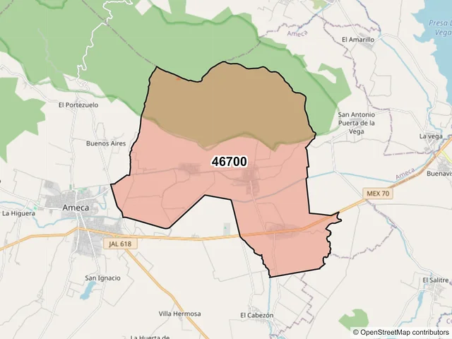Mapa del código postal 46700, Ameca, Jalisco