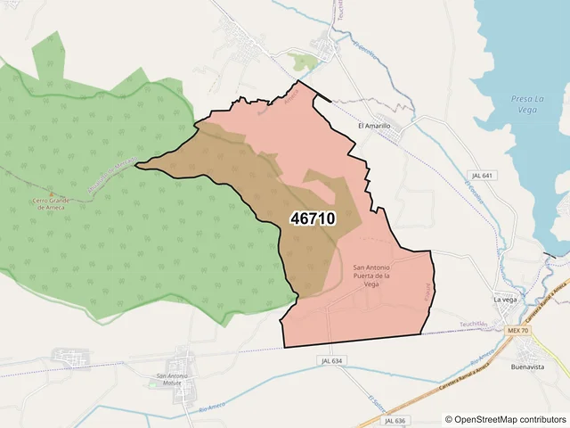 Mapa del código postal 46710, Ameca, Jalisco