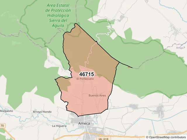 Mapa del código postal 46715, Ameca, Jalisco